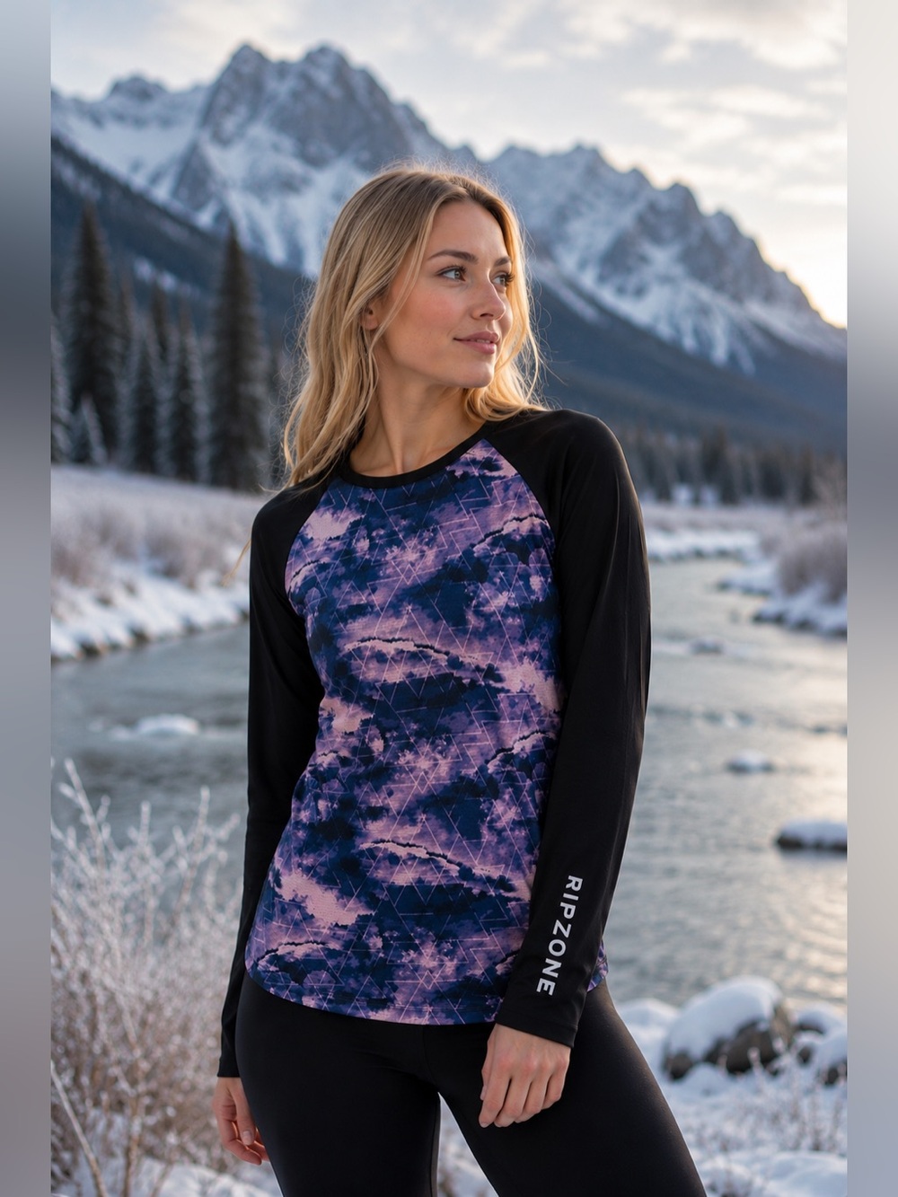🖤Ripzone🖤| Adventure Baselayer Top | L | Purple Geometric Print